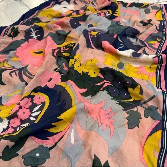 Talbots | bold navy with pink paisley oblong spring summer scarf - Picture 3 of 8